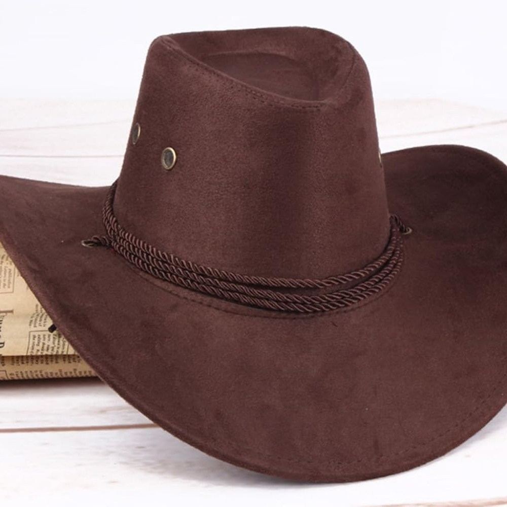UwantC Men's Faux Felt Western Cowboy Hat Fedora: Coffee Chic for Outdoor Adven